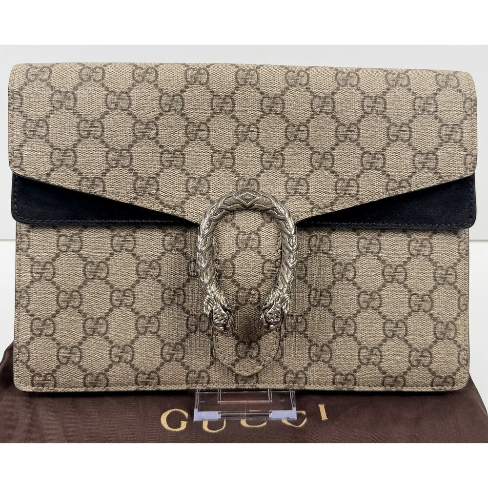 Gucci Black/Beige GG Supreme Canvas and Suede Dionysus Belt Bag/Clutch